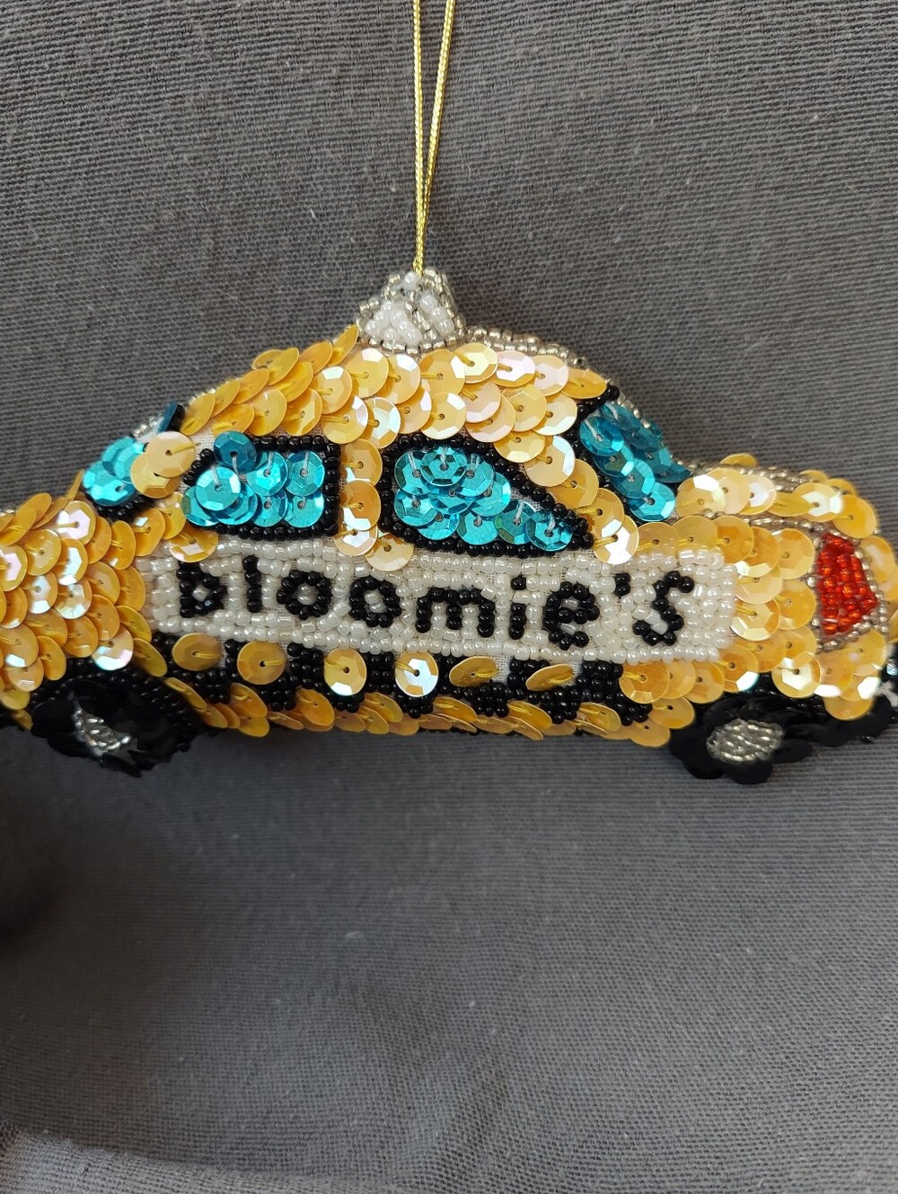 Bloomie's Yellow NY Taxi Car Sequin Christmas Ornament Bloomingdale's 6"